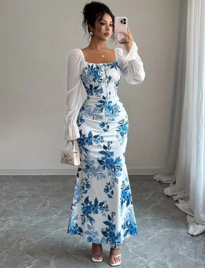 Women Bodycon white, Blue Maxi/Full Length dress