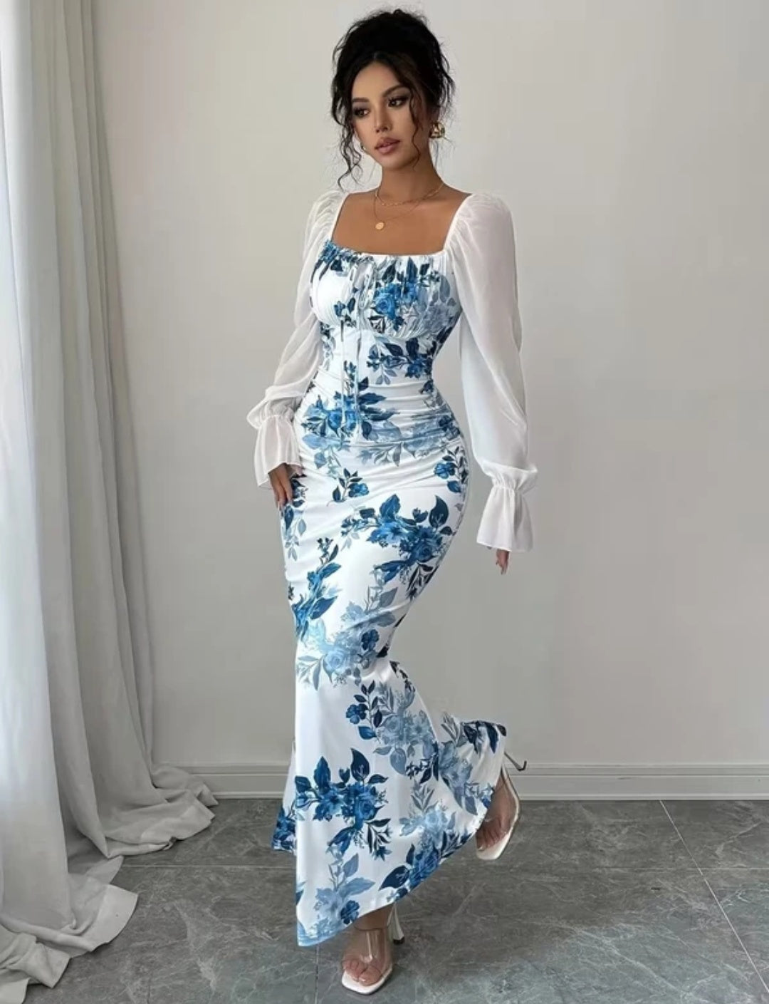 Women Bodycon white, Blue Maxi/Full Length dress