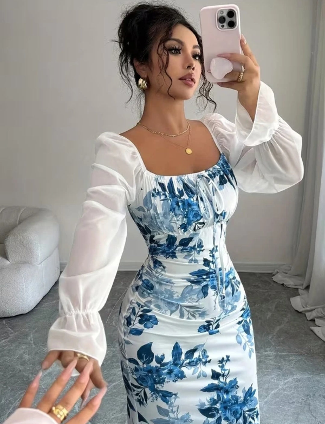 Women Bodycon white, Blue Maxi/Full Length dress