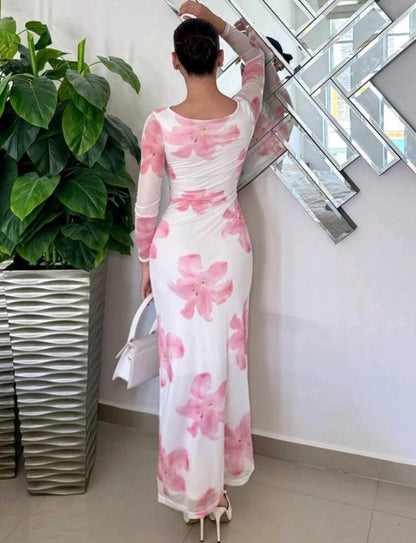 Women Bodycon White, Pink Maxi/Full Length Dress