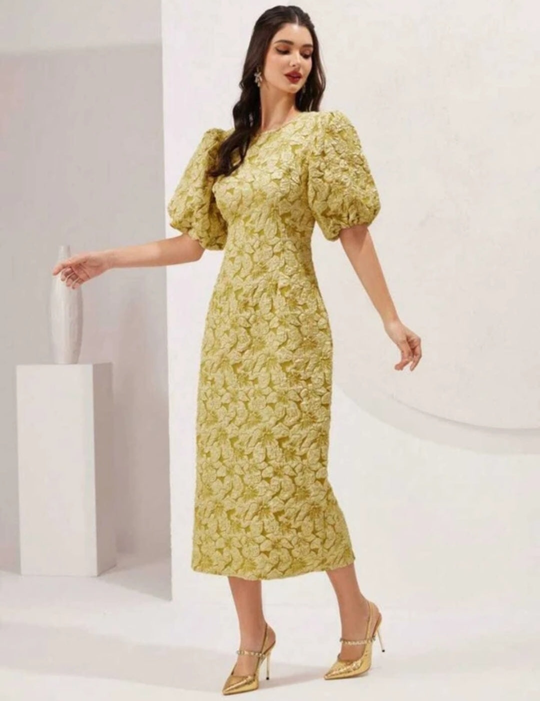 Women Bodycon Yellow Midi/Calf Length Dress