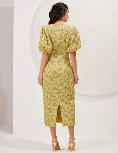 Women Bodycon Yellow Midi/Calf Length Dress